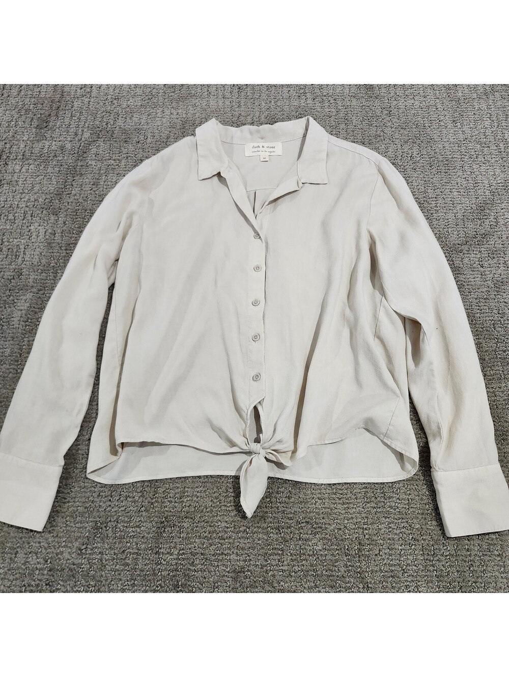 cloth & stone Beige Button-Up Tie-Front Shirt Medium Long Sleeve